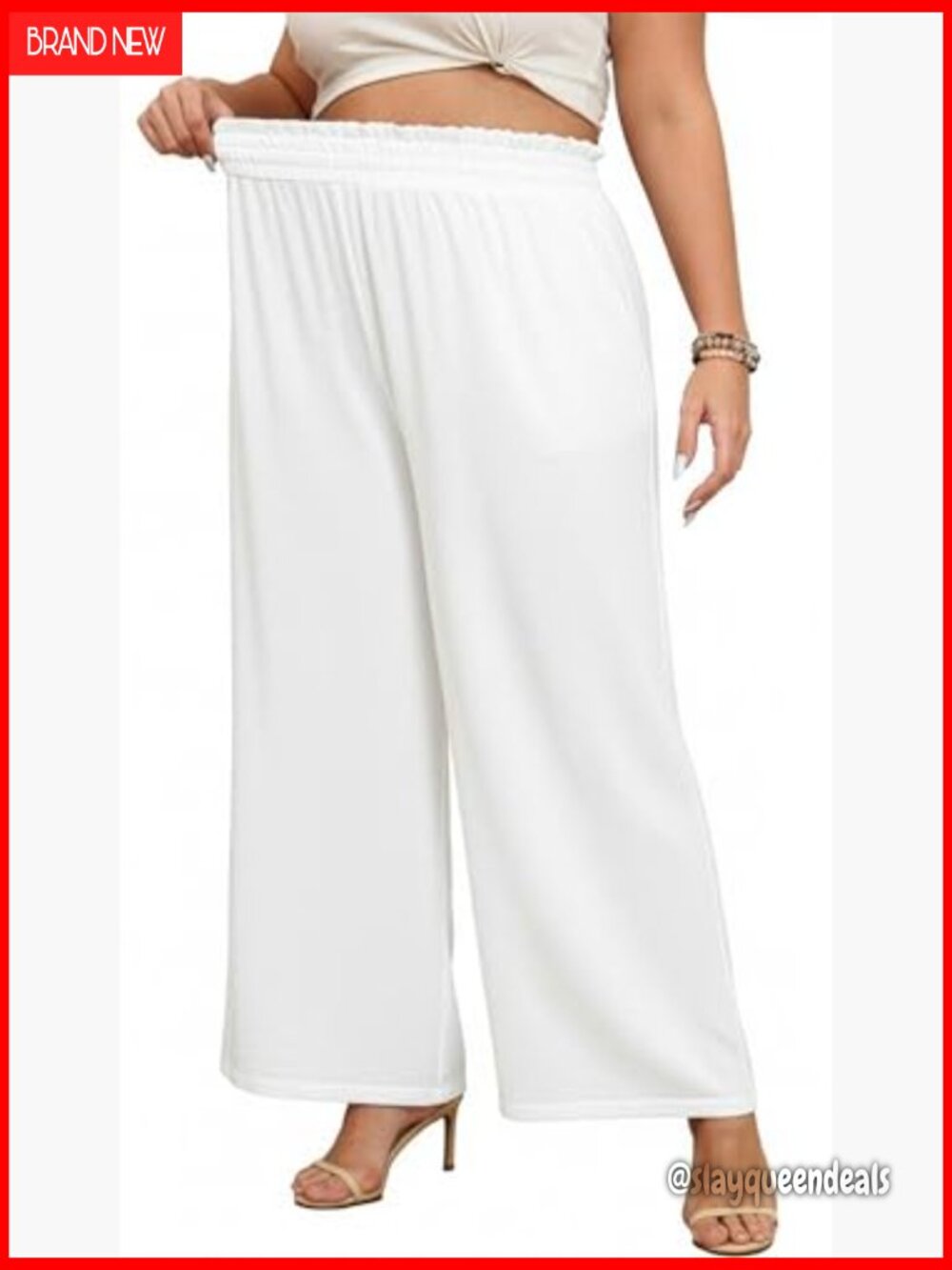 Plus Size Wide Leg Palazzo Pants Elastic High Waist with Pockets - Picture 2 of 7